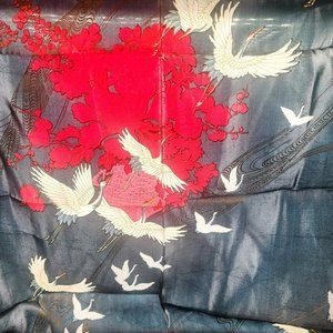 Silk Scarf Black Red Cranes